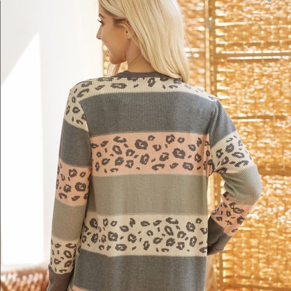 Long sleeve stripe animal cardigan. Made in USA - Picture 3 of 7